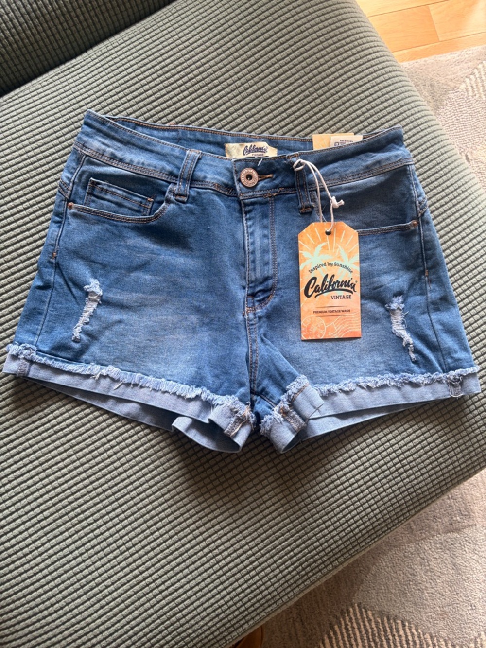 Women's Distressed Blue Denim Shorts
